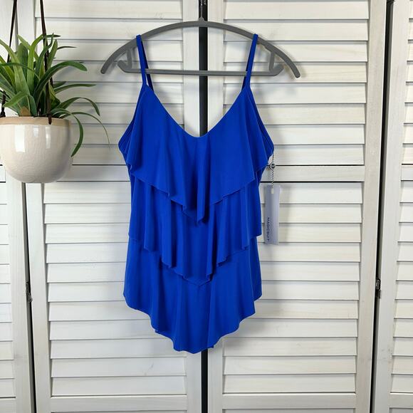 Magicsuit Miraclesuit Blue Rita Tankini Swimsuit Top‎ Tiered Ruffle Size 12 - Picture 1 of 11